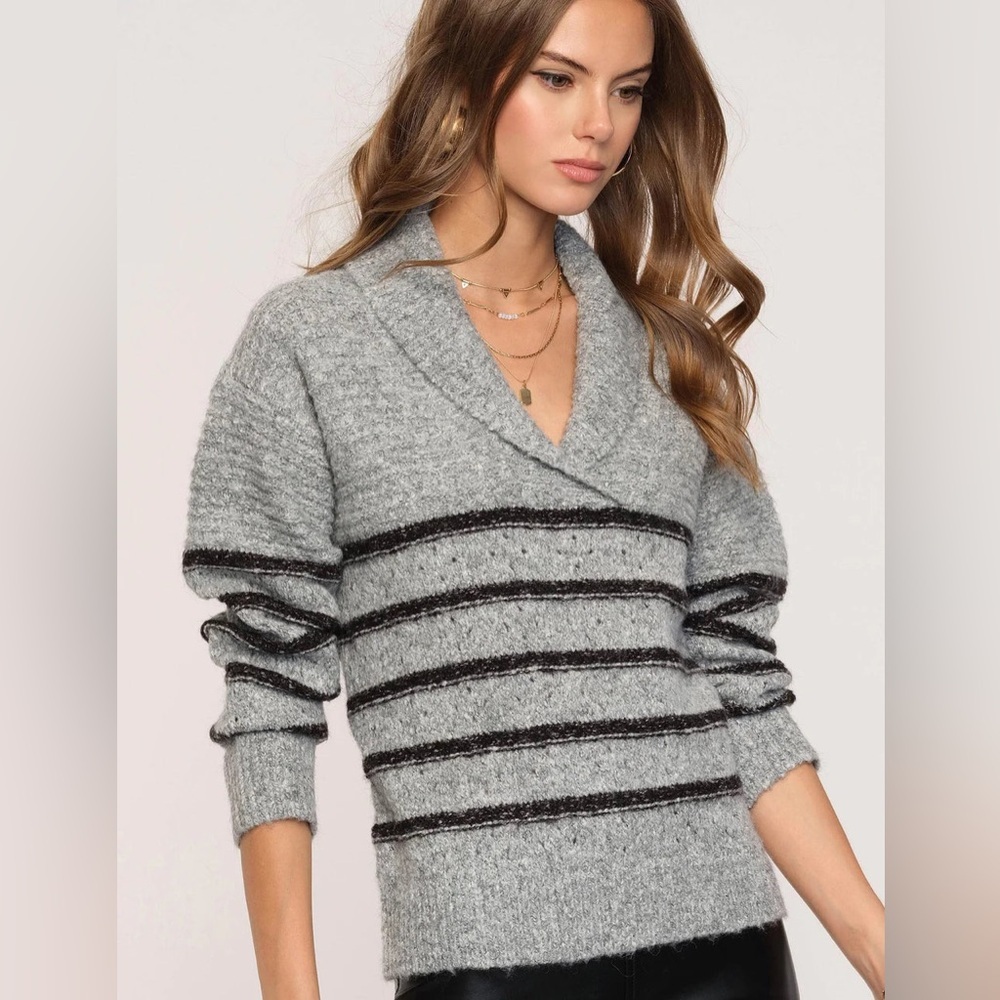 Heartloom Dylan Gray and Black Striped Cowl Sweater